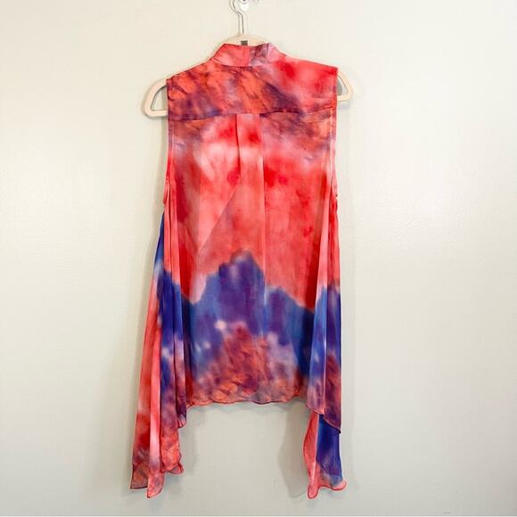 Adore Women's Mock Neck Tie Dye Zip Up Flowy Sleeveless Blouse Size Large - Picture 2 of 11